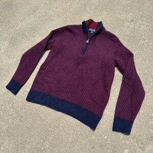 Brooks Brother Mens Maroon Polka Dot Merino Wool 1/4 Zip Pullover Sweater Sz XL